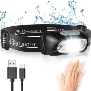 Linterna frontal LED recargable USB con sensor de proximidad para activación