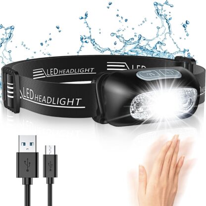 Linterna frontal LED recargable USB con sensor de proximidad para activación